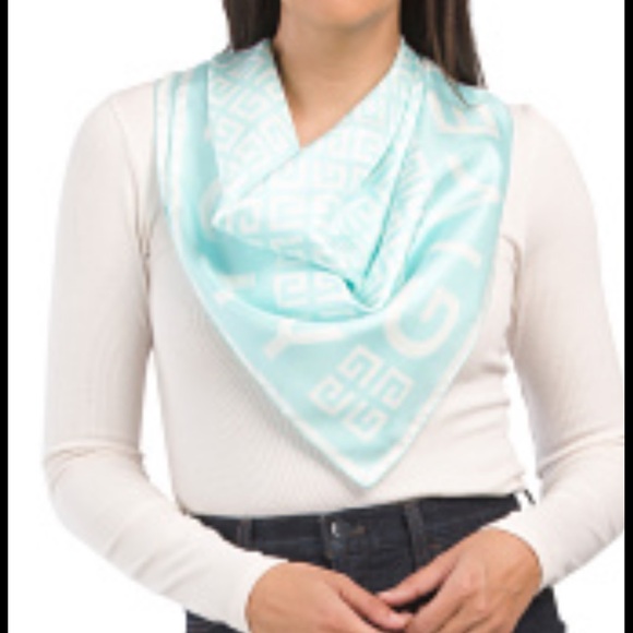 NWT GIVENCHY
4G Monogram Square Silk Scarf Aquamarine - Picture 1 of 7
